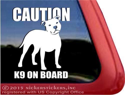 זהירות K9 על הסיפון | Nickerstickers® Vinyl Staffordshire Bull Terrier Dog Dog Windel Windel